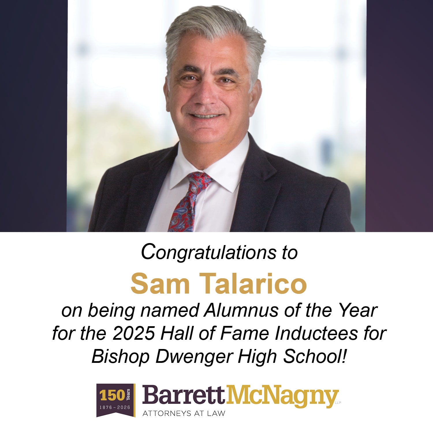 Image of Sam Talarico promoting Alumnus of the Year Award
