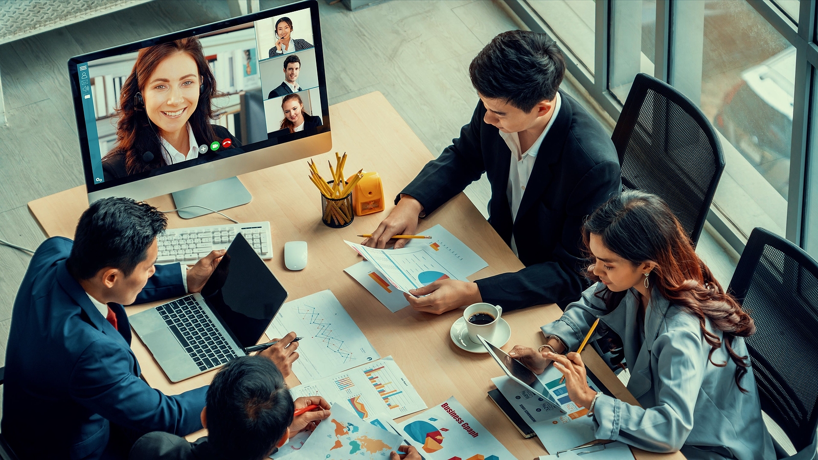 Group team meeting over video